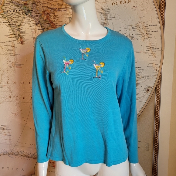Bobby Phan Sweaters - Bobby Phan silk teal lightweight long sleeve sweater martinis festive party XL